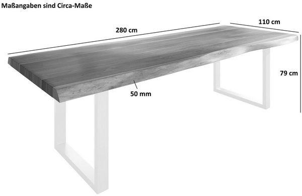 SAM® Baumkantentisch Varus, Akazie, Tischstärke 50mm, Baumkante, Metallgestell, bis 3 Meter