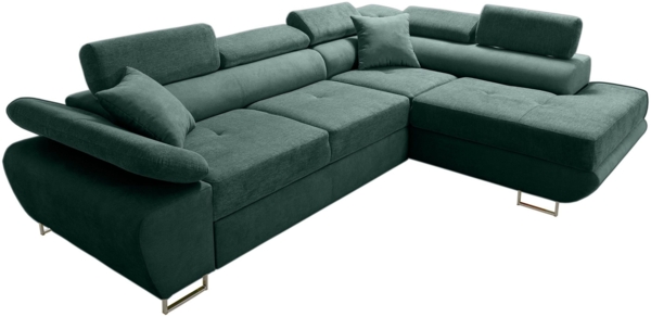 robin 'Premium Wenus' Ecksofa mit Schlaffunktion, Bettkasten und verstellbare Kopfstützen, Schaumstoff flaschengrün, 280 x 200 x 86 cm