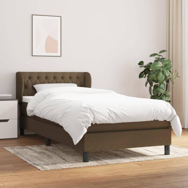 vidaXL Boxspringbett mit Matratze Dunkelbraun 90x190 cm Stoff 3126448