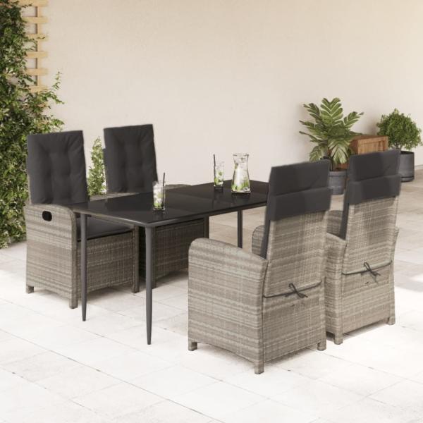 vidaXL 5-tlg. Garten-Essgruppe mit Kissen Hellgrau Poly Rattan 3212414