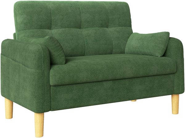 Merax Zweisitzer Sofa mit dicken weichen Polstern, 2 Kissen und seitlicher Aufbewahrungstasche, Chenillegewebe, Grün Bild 9