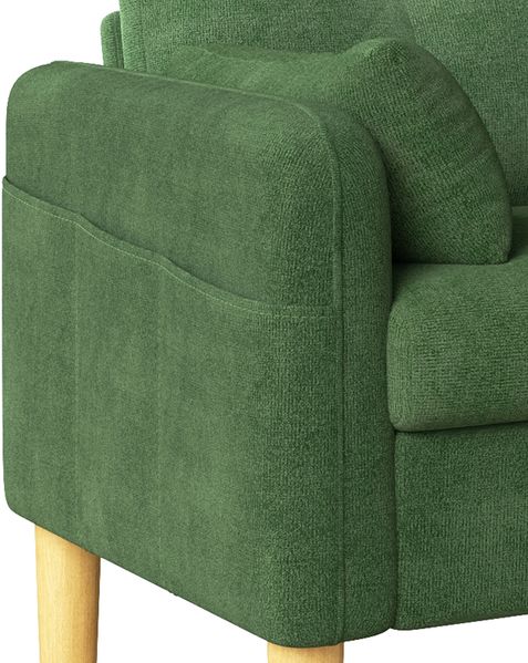 Merax Zweisitzer Sofa mit dicken weichen Polstern, 2 Kissen und seitlicher Aufbewahrungstasche, Chenillegewebe, Grün Bild 7