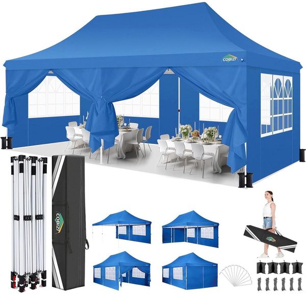 COBIZI Faltpavillon 3x6m Wasserdicht Stabil Partyzelt mit 6 Seitenwänden
