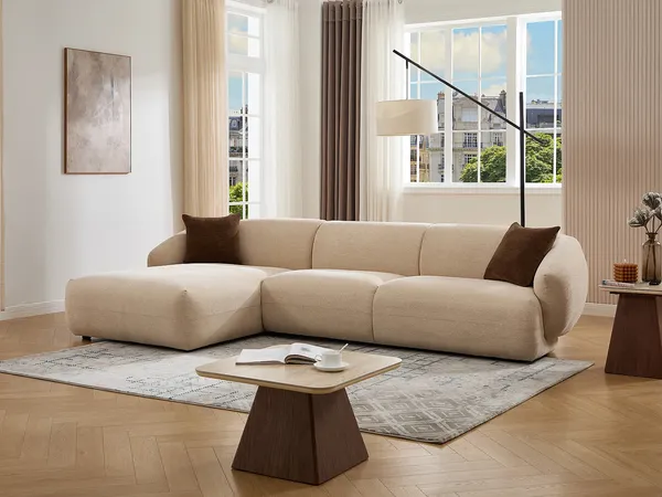 Vente-unique - MIBASTO Sofa StoffStoff Beige - B 171 cm x H 77 cm x L 317 cm