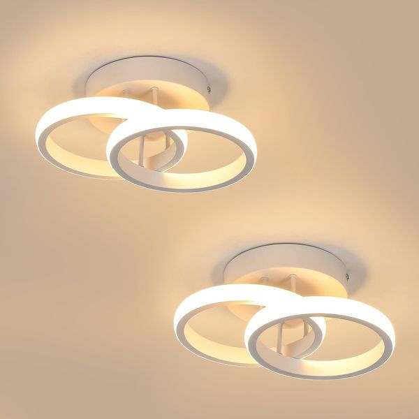 Goeco 2 Stücke Deckenlampe LED, 22W 2475LM LED Deckenleuchte Moderne, 2 Flammig, 3000K Warmweiß Licht Runde Lampe für Wohnzimmer Schlafzimmer Küche, Weiß