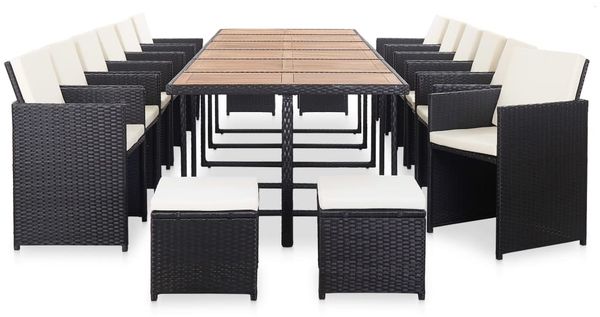 vidaXL 17-tlg. Garten-Essgruppe mit Auflagen Poly Rattan Schwarz 46432