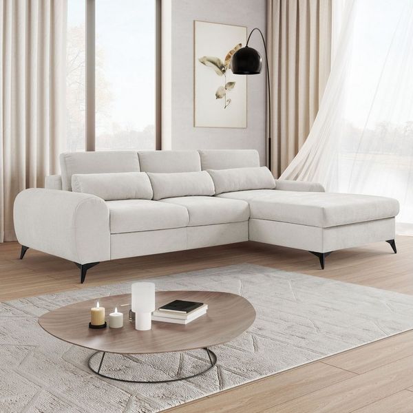 Beautysofa Ecksofa MILAN L großes Designer-Ecksofa mit Schlaffunktion & Bettkasten, Liegefläche 215×140 cm, verstellbare Kopfstützen