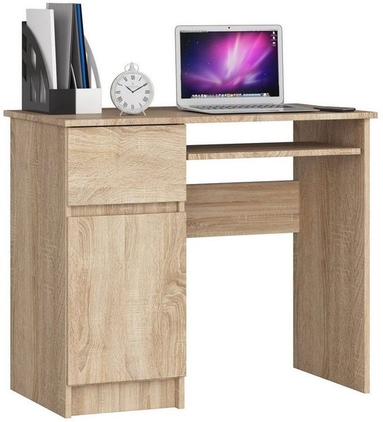 Home Collective Computertisch Schreibtisch Bürotisch Gaming Tisch mit ausziehbarer Tastaturablage, mit 1 Schublade und 1 Tür links, 90 x 50 x 77 cm, Sonoma Eiche