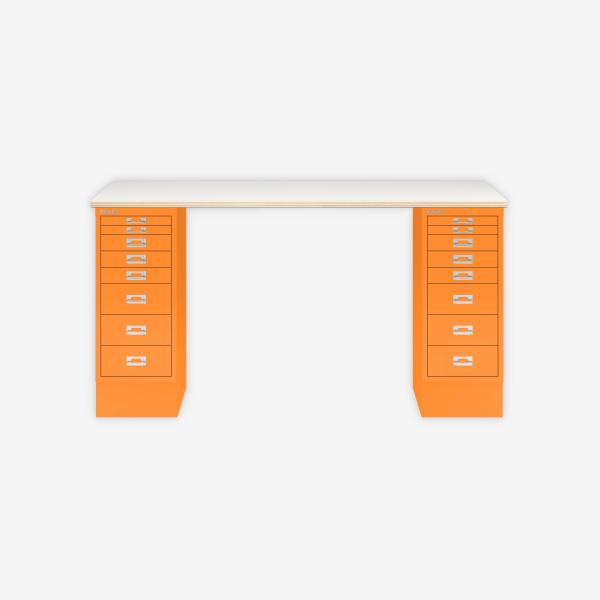 MultiDesk, 2 MultiDrawer mit 8 Schüben, Dekor Plywood, Farbe Orange, Maße: H 740 x B 1400 x T 600 mm