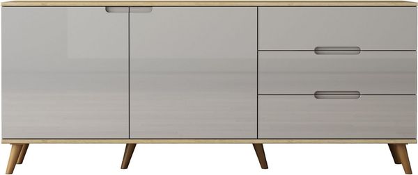 OTTO home Sideboard Lund, mit glänzenden Fronten, Griffmulden, helles Holzdekor, Breite 180 cm
