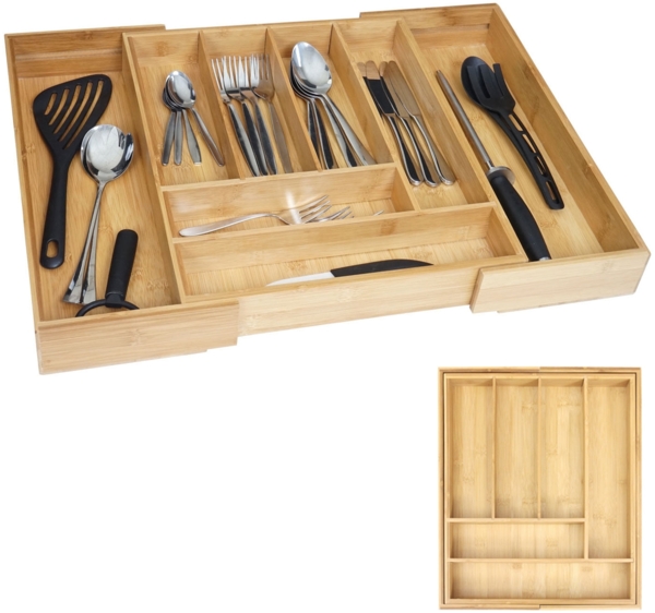 Besteckkasten HWC-B20, Schubladeneinsatz Geschirrkasten, Bambus variabel 35-58x45cm