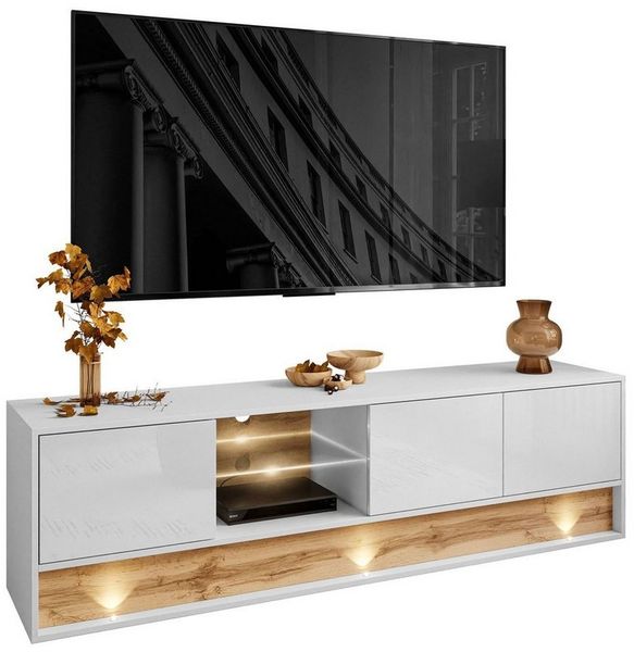 ALLHOUSE24 TV-Schrank MILA Lowboard 180 cm mit Einsatz aus Wotan Eiche LED Beleuchtung Breite 180 cm