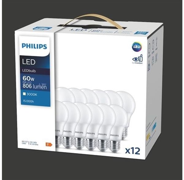 Philips LED Standard - 8W (60W) A60 E27 830 Mat 12-Pack