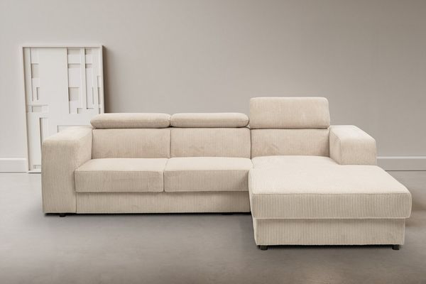 WERK2 Ecksofa Cherry, Ecksofa mit verstellbaren Kopfteilen, Schlaffunktion & Bettkasten