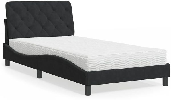 vidaXL Bett mit Matratze Schwarz 100x200 cm Samt 3208642