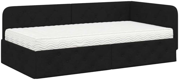 vidaXL Eckbettgestell mit Matratze Schwarz 100x200 cm Stoff 3394055
