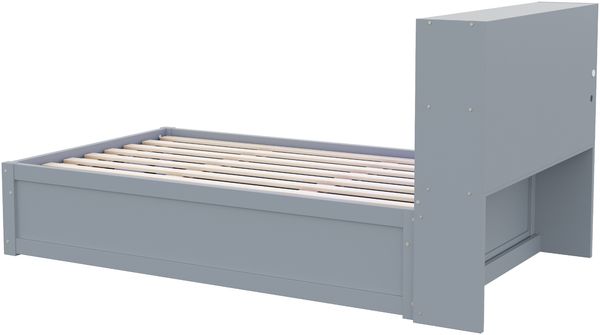 Multifunktionsbett 90x200 cm aus Massivholz mit LED-Beleuchtung, USB-Steckdose, 4 Stauräumen,Grau Bild 9