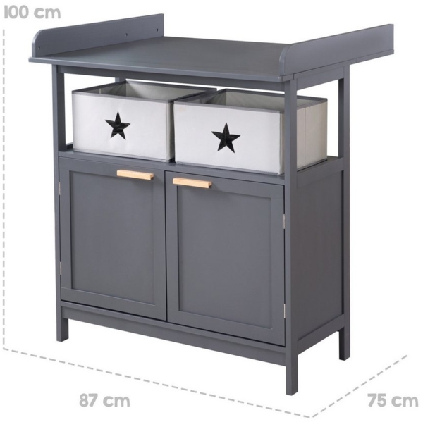 roba® Wickelkommode Hamburg, mit Ansatz, 2 Türen & Boxen, Wandbefestigung - Griffe aus Bambus Bild 3