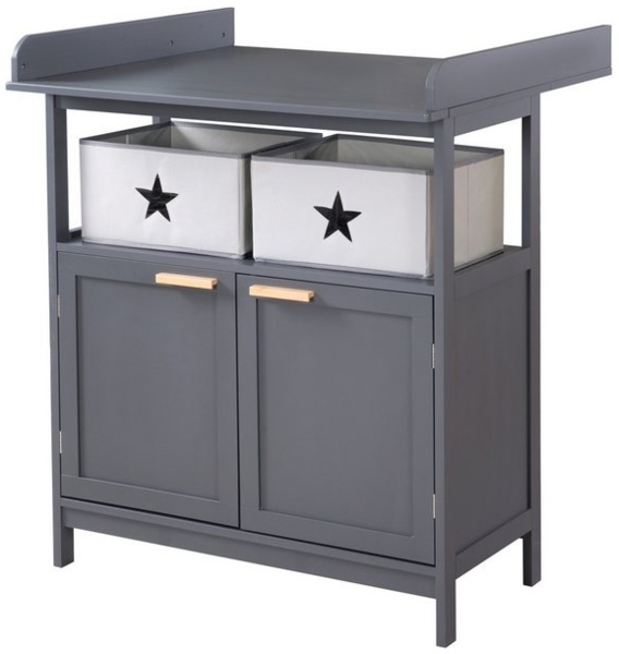 roba® Wickelkommode Hamburg, mit Ansatz, 2 Türen & Boxen, Wandbefestigung - Griffe aus Bambus Bild 4