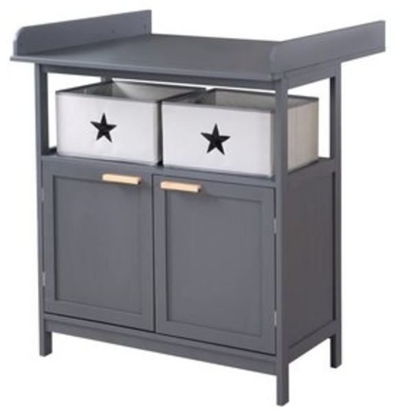 roba® Wickelkommode Hamburg, mit Ansatz, 2 Türen & Boxen, Wandbefestigung - Griffe aus Bambus Bild 6