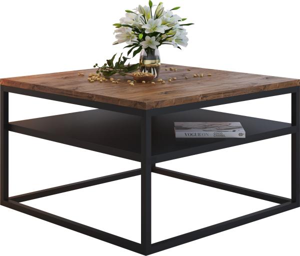 Domando Couchtisch Osimo Industrial für Wohnzimmer Breite 70cm, pulverbeschichtetes Metallgestell in Schwarz und Eiche Stirling