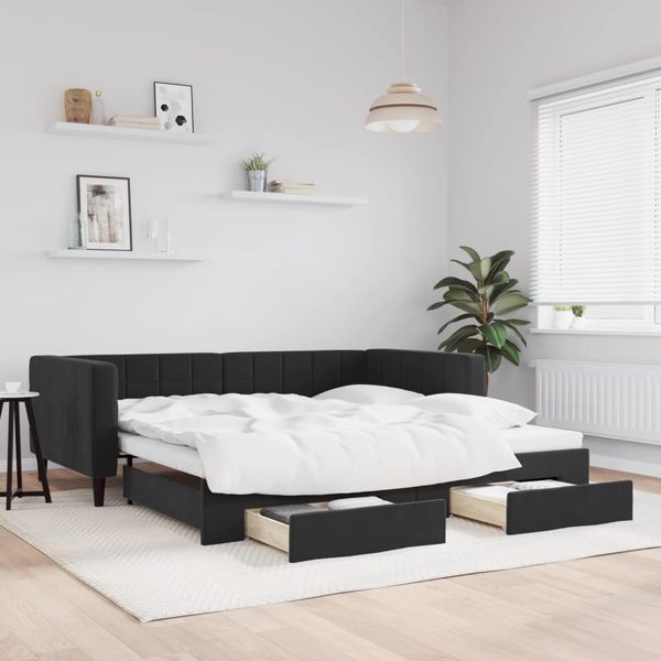 vidaXL Tagesbett Ausziehbar mit Schubladen Schwarz 100x200 cm Samt 3196750