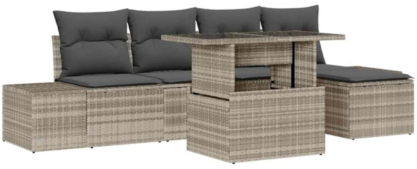 vidaXL Garten-Sofa-Set mit Speicher 6 pcs Hellgrau Poly Rattan 3357905