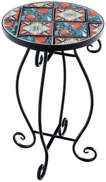COSTWAY Gartentisch, Mosaiktisch rund aus Metall & Keramik, ∅30x50 cm