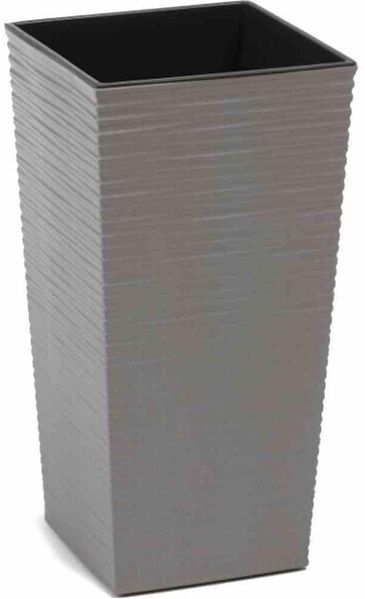 Pflanzgefäße Nizza 2er-Set grau – 30×30×57 cm & 25×25×46,5 cm, Rillenoptik mit bis zu 40 % Holzfaseranteil, inkl. Einsätzen, Bild 3