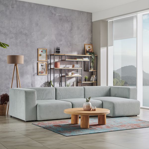 Sofa Suldal 3-Sitzer mit Longchair Cord Hellblau [en. casa]