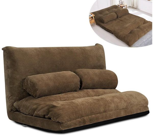 COSTWAY Schlafsofa, bettfunktion,verstellbare Rückenlehne,klappbar,Kissen