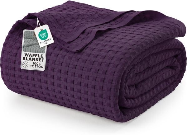 Utopia Bedding Baumwoll Waffeldecke 300 GSM (Pflaume - 228x228 cm), weiche, leichte, atmungsaktive Bettdecke für alle Jahreszeiten