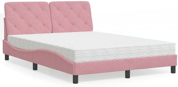 vidaXL Bett mit Matratze Rosa 140x190 cm Samt 3208657