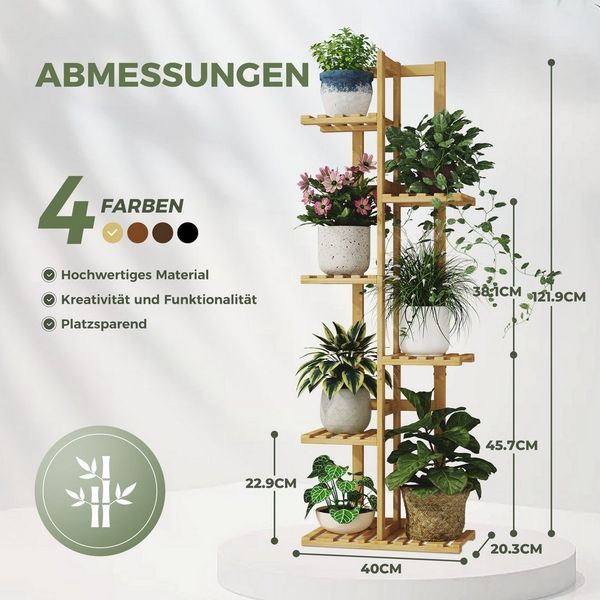 Bamworld Blumenständer Bambus-Pflanzenständer 6-stufig, 40 x 20,3 x 121,9 cm (1 St), Ideal für Terrasse, Garten, Balkon sowie Wohnzimmer & Schlafzimmer