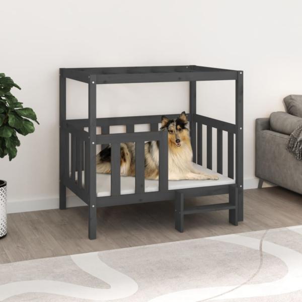 Hundebett Massivholz Kiefer, Grau 105,5x83,5x100 cm