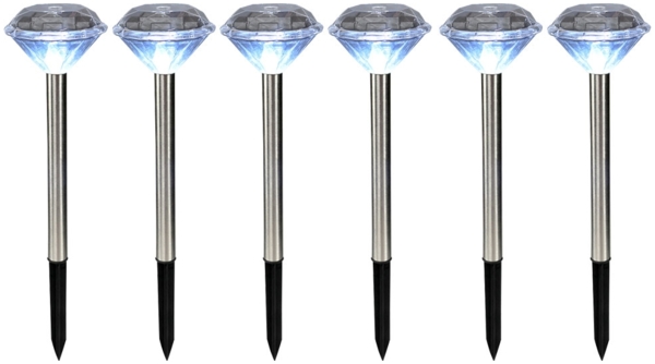 6er Set LED Solar Steckleuchte, Diamant Design, H 34 cm