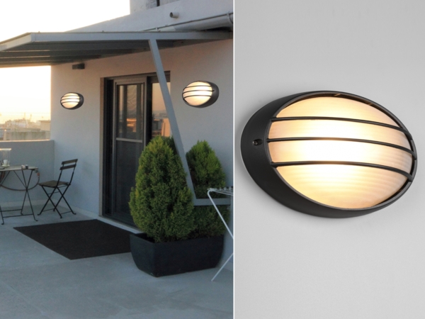 Außenwandleuchte TIRSO Schwarz mit Gitter oval, Breite 32cm