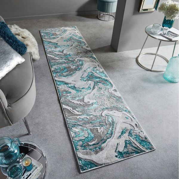 FLAIR RUGS Läufer Marbled, rechteckig, Höhe: 12 mm, dezenter Glanz, mehrfarbig, modernes Marmor-Design, Teppichläufer