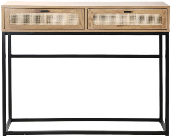 Casâme 'JAYA' Konsole aus Rattan mit 2 Schubladen L100cm - Eicheneffect - Helles Holz