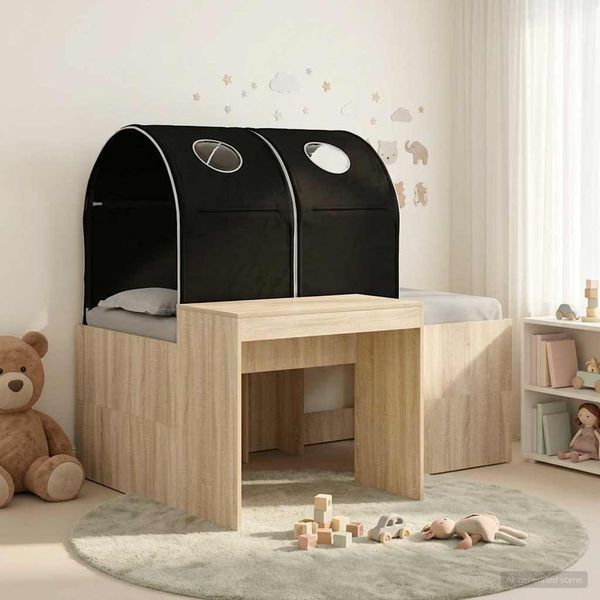 vidaXL Bett mit Tunnel 3 Stk. Artisian Eiche und Schwarz Holzwerkstoff 3423520