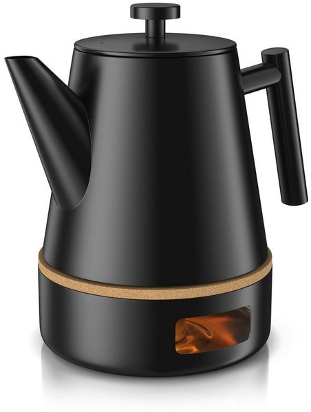 Arendo Teekanne Edelstahl, Siebeinsatz, 1000 ml, mit Griff aus Metall, Isolierkanne, 1 l, (Set, 3-St, Teesieb, Stövchen), Doppelwandige Thermo Isolierung, Kanne mit Teesieb für losen Tee
