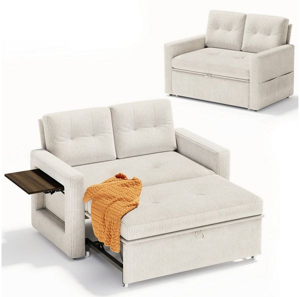 YOUDENOVA Sofa 3-in-1-Schlafsofa mit Auszieh- und Bettfunktion, 135 x 70 x 93 cm, 1 Teile, mit Praktischer Ausstattung (Klapptisch & Seitentaschen)