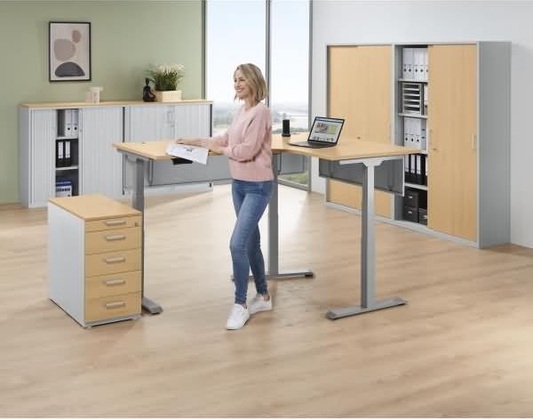 Soennecken Ecktisch elektrisch verstellbar violett Gestell silber Plat