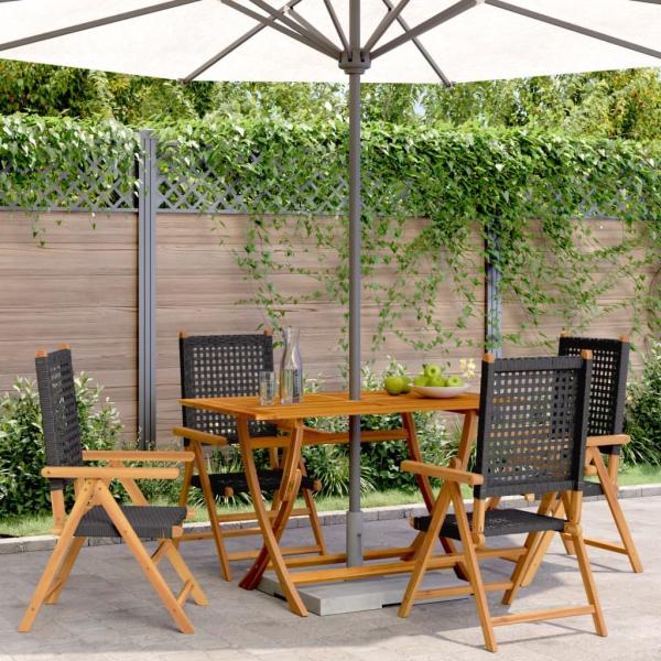 vidaXL Gartenstuhl Verstellbar 4 Stk. Schwarz Poly Rattan Massivholz 3214520