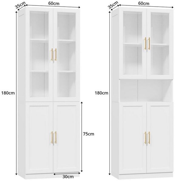 VOWNER Bücherregal mit Glastüren, modernes Großes Aufbewahrungsvitrinen-Set, 3-tlg, Bücherschrank mit Verstellbarem Regalboden, 180cm