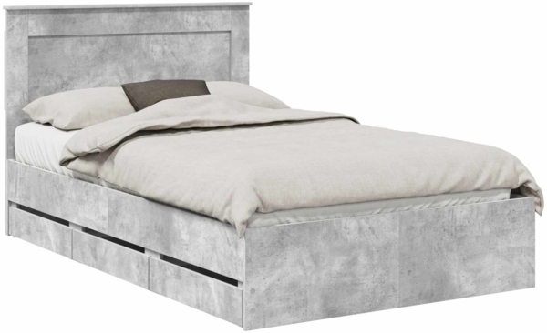 vidaXL Bettrahmen mit Kopfteil Beton Grau 135 x 190 cm Ingenieurs Holz 3410184