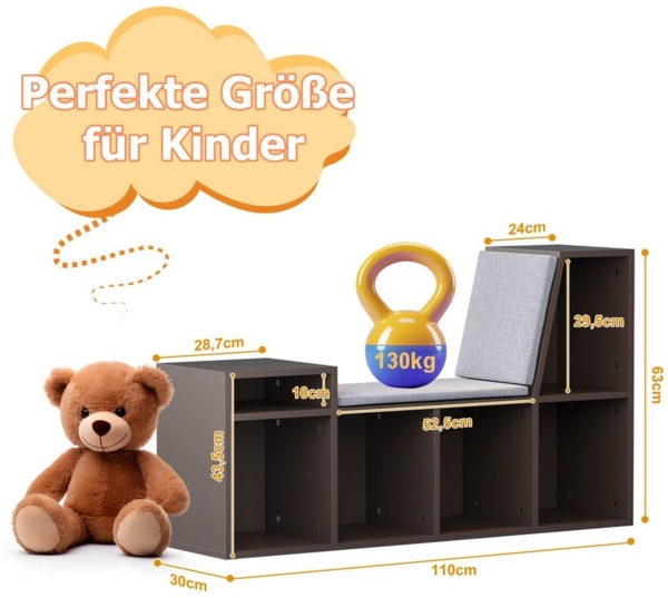 radelldar Bücherregal Kinderregal Spielzeugablage mit Sitz und 6 offenen Fächern,110x30x63cm Bild 3