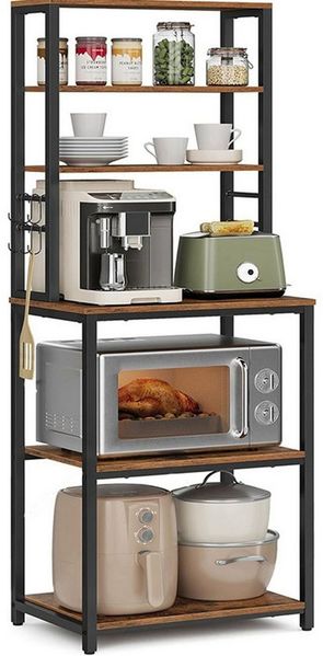 SURFOU Küchenregal Standregal Mikrowellen-Regal 6 Ablagen 6 Haken 40x60x167 cm