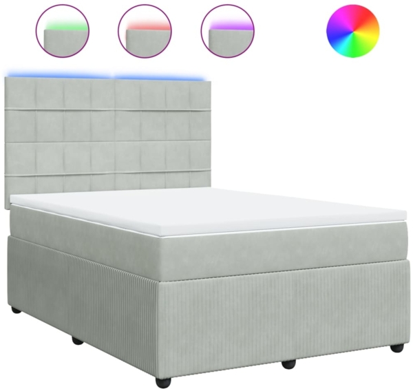 vidaXL Boxspringbett mit Matratze Hellgrau 140x200 cm Samt 3294658