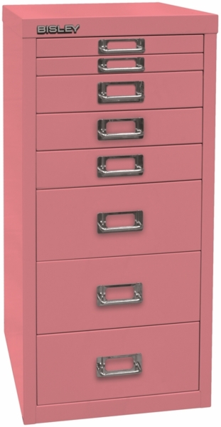 Bisley Multidrawer Schubladenschrank aus Metall mit 8 Schubladen DIN A4 ohne Sockel - Farbe: Pink, L298-601